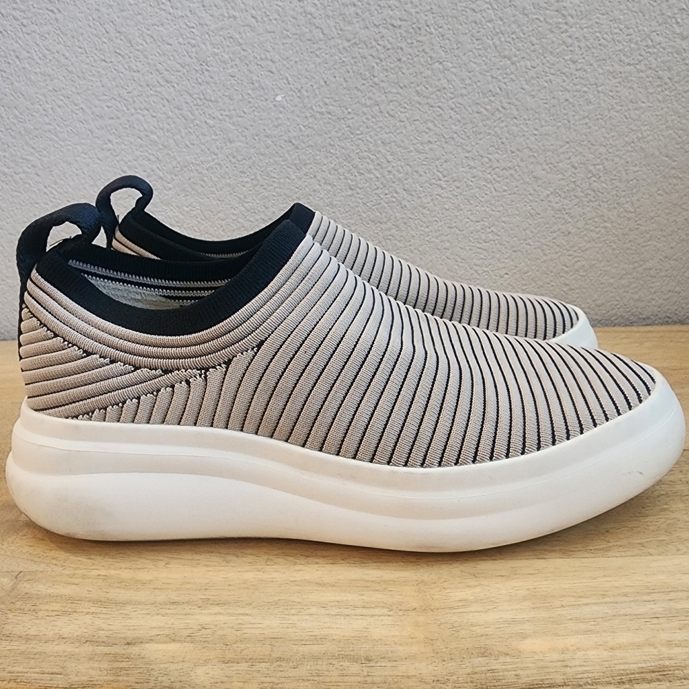 Rag & Bone Womens Brixley Knit Slip On Sneakers Ribbed Cream Black Sz 8 / 38
